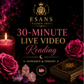 Promotional images for Esans live video and recorded readings with candles and roses.
